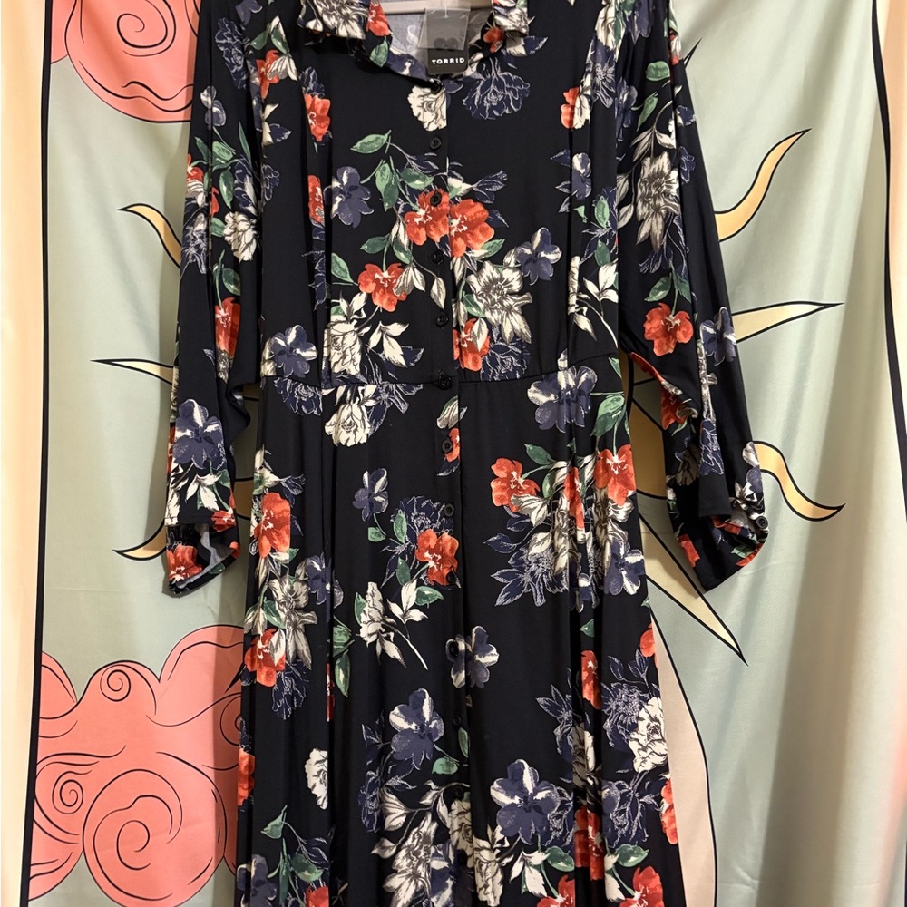 NWT Torrid Black Floral Quarter Sleeve Sundress